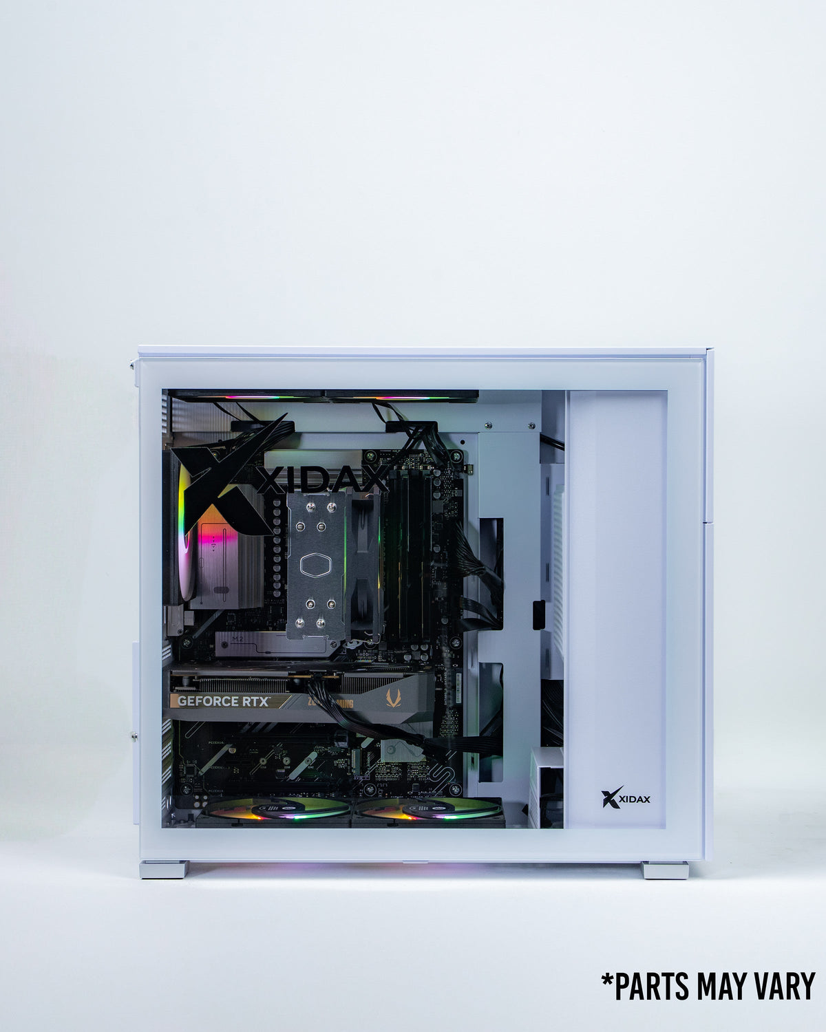 Xidax X-6 white Xen case with tower air cooler and GeForce RTX graphics card