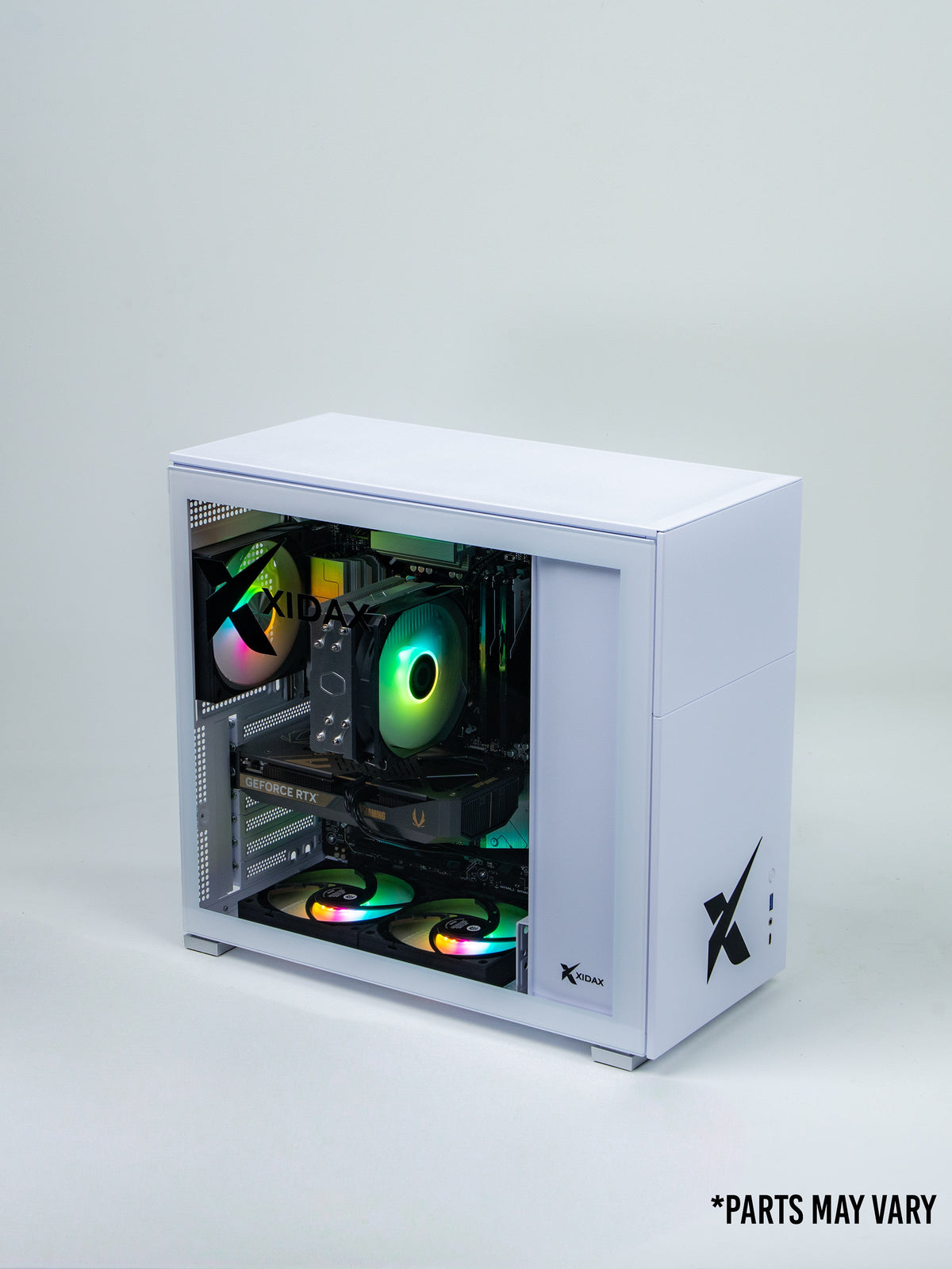 Xidax X-6 white Xen case with tower air cooler and GeForce RTX graphics card